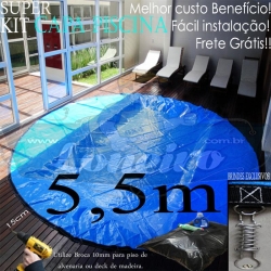 Capa para Piscina Super 5,5m de Diâmetro Redonda Cor Azul / Azul 35 molas 35 lonafix 1b
